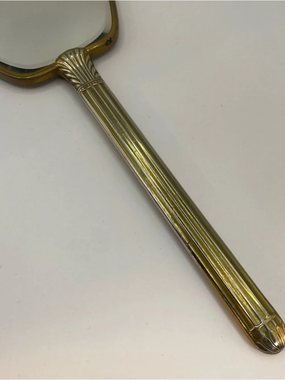 Vintage Gold Tone Floral Hollywood Regency Vanity Hand Mirror With Beveled Glass